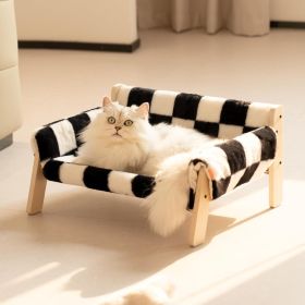 MEWOOFUN Raised Cat Bed With Wooden Legs - Sturdy Cat Sofa Holds 15kg, 56x45cm Soft Checkerboard Couch With Removable Washable Cover For Indoor Cats &