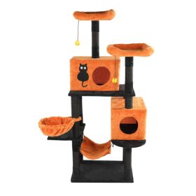 Halloween Cat Tree, Large Cat Tower With 2 Spacious Cat Condos, 2 Padded Perches, 2 Hammocks, Scratching Posts, Hanging Toy, Multi-Level Cat Activitie