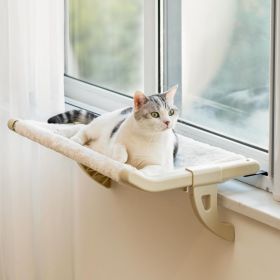 MEWOOFUN Cat Window Perch With One-Step Sliding Clamp - Adjustable Window Sill Hammock With Removable Cover For Indoor Cats - Medium Beige Cat Bed Fit