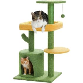 36.5 Inch Indoor Multi-layer Cactus Shape Cat Private Apartment Cat Tower With Cat Scratching Post And Plush Cat Bed