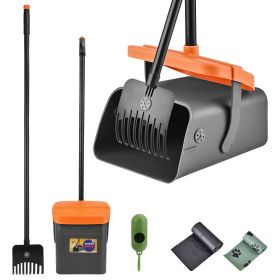 1Set Pooper Scooper Kit Dog Poop Rake & Swiveling Bin Poop Heavy Duty Pick Up Tool With Extra Long Handle 35 Waste Bags Dispenser