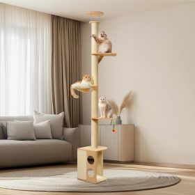 MEWOOFUN Floor-to-Ceiling Cat Tree - 108 Inch Tall Wooden Tower For Large Cats, Multi-Level Climbing & Scratching Post With Perches