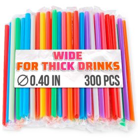 Large Pack of 300 Boba Straws Individually Wrapped Thick Smoothie Straws Disposable for Milkshakes Bubble Tea Ice Lattes & Lemonade Bar Supplies 0.4