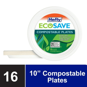 Hefty ECOSAVE Compostable Paper Plates, 10-1/8 Inch, 16 Count