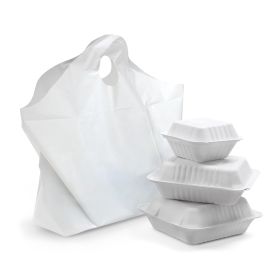 2500 Pack Wave Handle Take-Out Food Bags 16" L, 16" H, 9.5 x 7 Bottom Size. White Color. Plastic Merchandise Bags, Retail Shopping Goodie Plastic Bags
