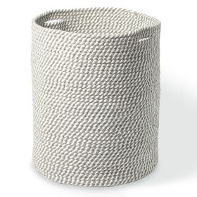 Recycled Cotton Laundry Basket Woven Rope White Gray Melange Blanket Storage Basket Toys Towels Laundry and Living Room Organization 15x15x17.7 inch E