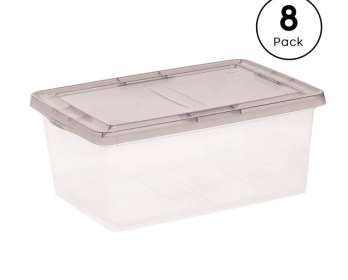 IRIS USA, 17.2 Quart Snap Top Clear Plastic Storage Container, Gray Lid, Set of 4
