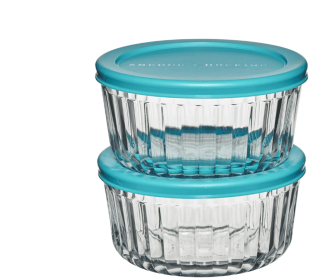Anchor Hocking Sculpted Glass Food Storage Container with Lids, 4 Cup Round, Set of 2