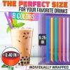 Large Pack of 300 Boba Straws Individually Wrapped Thick Smoothie Straws Disposable for Milkshakes Bubble Tea Ice Lattes & Lemonade Bar Supplies 0.4