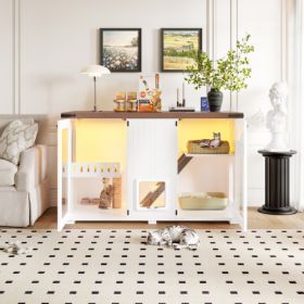 47.25 Large Cat Litter Box Enclosure With LED Light, Hidden Litter Box Furniture, Cat House With Stairs And Cat Scratching Post, Cat Cabinet Side Tabl