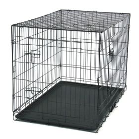 42 Inch Iron Foldable With Divider Plastic Tray Black Dog And Cat Cage