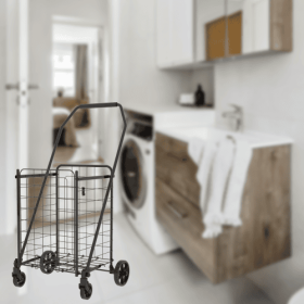 Shopping Cart With Open Door, Grocery Cart On Wheels, Foldable Utility Shopping Carts With Double Basket And 360  Rolling Swivel Wheels For Grocer (Option: Antique Black)