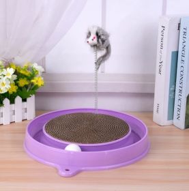 Multi-functional Cat Scratching Board With Ball Track, Various Colours Of Mat Board, Self-height Relief From Boredom To Tease The Cat, With Spring And (Color: Purple)