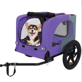Utdoor Heavy Duty Collapsible Pet Bike Trailer With 16-Inch All Terrain Wheels & Universal Hitch   Foldable Dog Cargo Carrier Cart For Bicycles (Color: Purple)