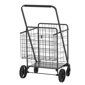 Large Shopping Cart, Grocery Cart On Wheels, Foldable Utility Shopping Carts With Double Basket And 360  Rolling Swivel Wheels For Groceries Laund (Option: Antique Black)