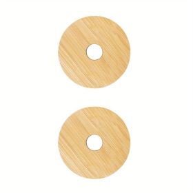 2/4pcs Bamboo Jar Lids With Straw Hole; Reusable Bamboo Jar Lids; Leak Proof Glass Canning Drinking Storage Jars; Canning Lids With Silicone Ring (Quantity: 2pcs)