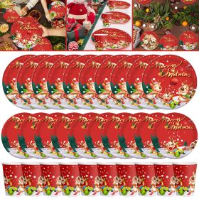 30Pcs Christmas Party Tableware Set 7 and 9 Inch Elk Claus Paper Plates 3.5 Inch Paper Cup Cute Xmas Disposable Cups for Xmas Holiday Dinner Supplies (Color: Multicolor)