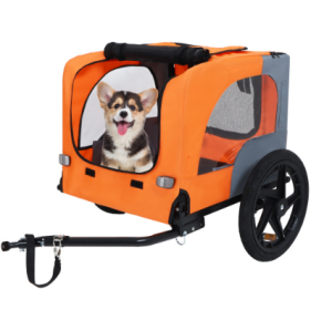 Utdoor Heavy Duty Collapsible Pet Bike Trailer With 16-Inch All Terrain Wheels & Universal Hitch   Foldable Dog Cargo Carrier Cart For Bicycles (Color: Orange)